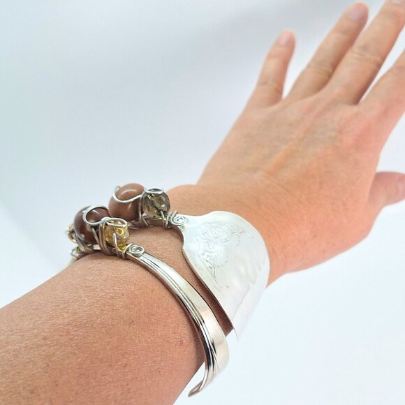 Vintage silverware bracelets - Handmade funky bangles 2 piece set - Picture 3 of 13